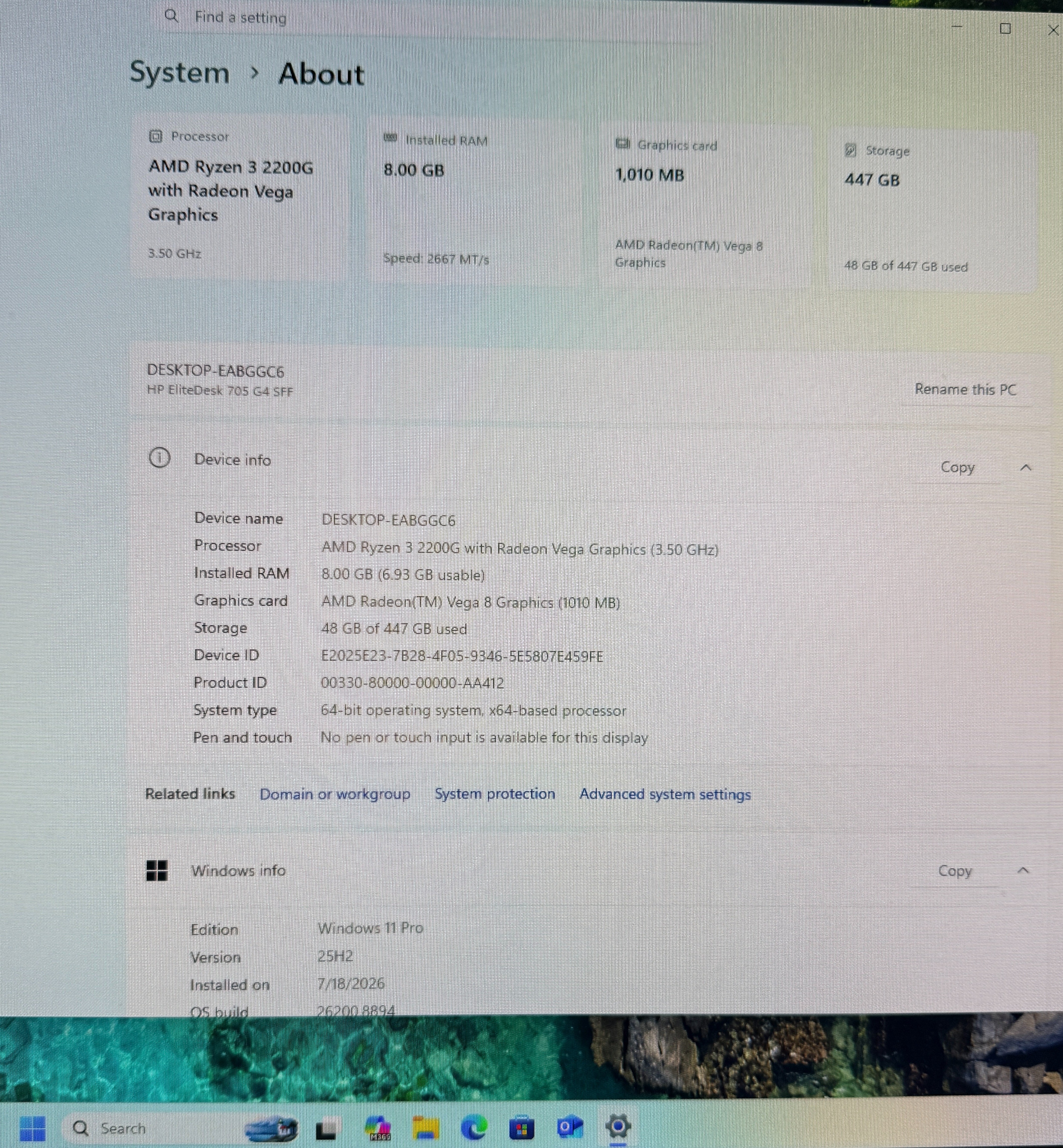 HP EliteDesk 705 G4 480gb SSD